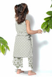 Set of 2 - Tiana Sea Green Handblock Cotton Floral Pallazo and Suit Set