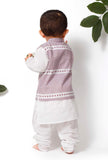 Set of 3 - Rubble Purple Jacket with White Kurta Pyjama Set