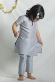 Set of 3: Grey Chanderi Suit with Pants and Dupatta