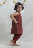 Set of 3: Maroon Chanderi Slip Kurta with Pants and Dupatta