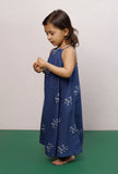 Navy Blue Cotton Slub Block Printed Dress