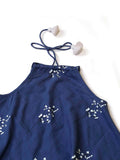 Navy Blue Cotton Slub Block Printed Dress