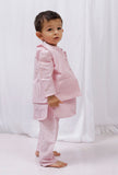 Set of 3: Pink striped Cotton Kurta and Pajama with Pink Striped Nehru Jacket