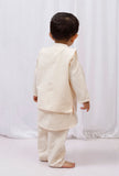 Set of 3: Yellow striped Cotton Kurta and Pajama with Striped Nehru Jacket