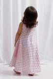 Pink Striped And Block Printed Cotton Halter Neck Dress With Lace Detailing