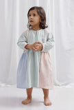 Green Color Blocked Cotton Striped Flare Dress
