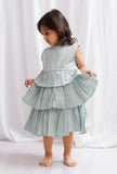 Green Striped Cotton Tier and Layered Dress