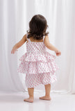 Set of 2 : Pink Block Printed Cotton Tier and Layered Top With Shorts