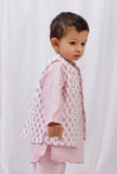 Pink Block Printed Floral Nehru Cotton Sleeveless Jacket