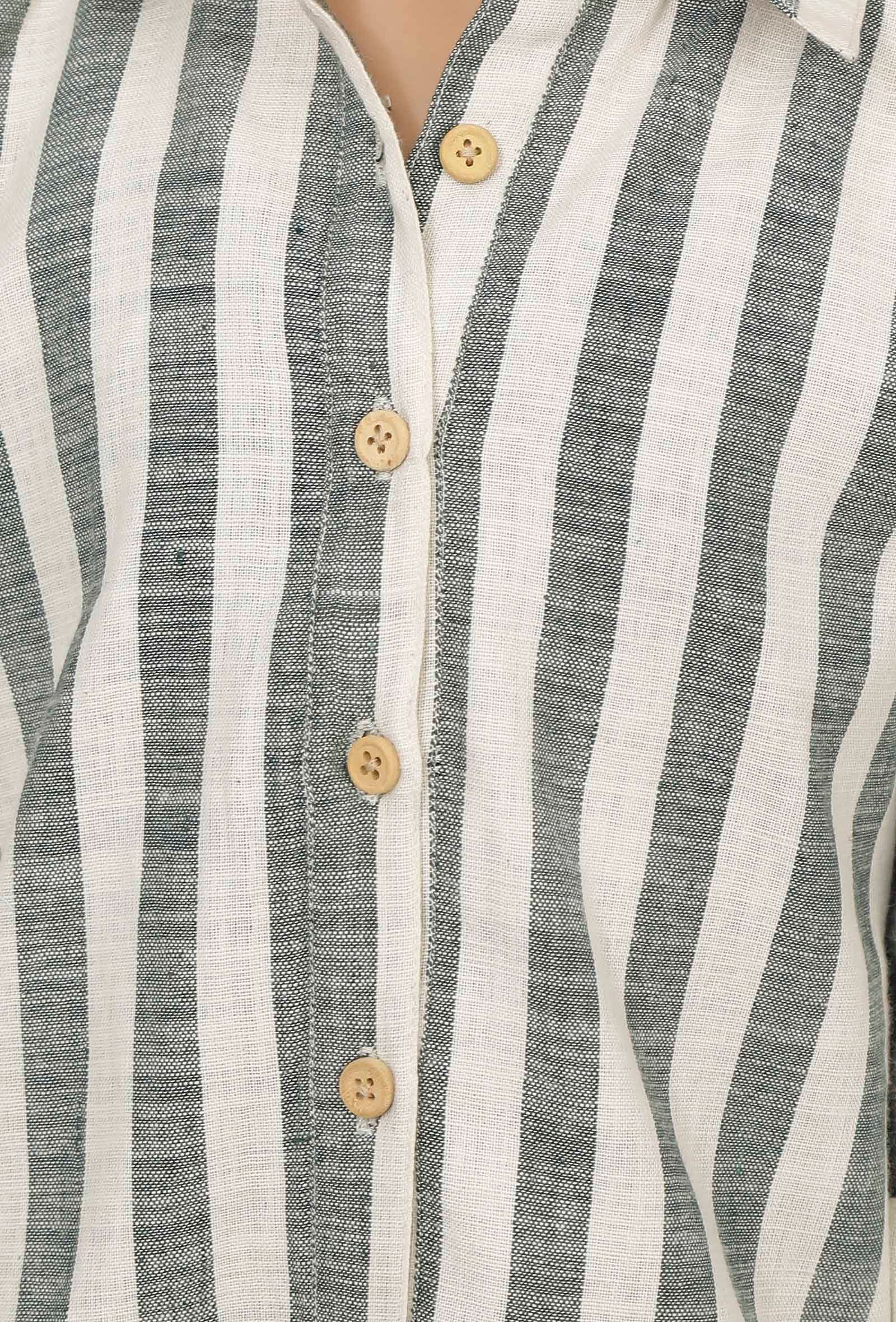 Set of 2: Irish Grey and White Stripes Cotton Belted Kurti with Pants