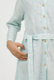 Blue Melange Cotton Tunic Dress With Waist Belt