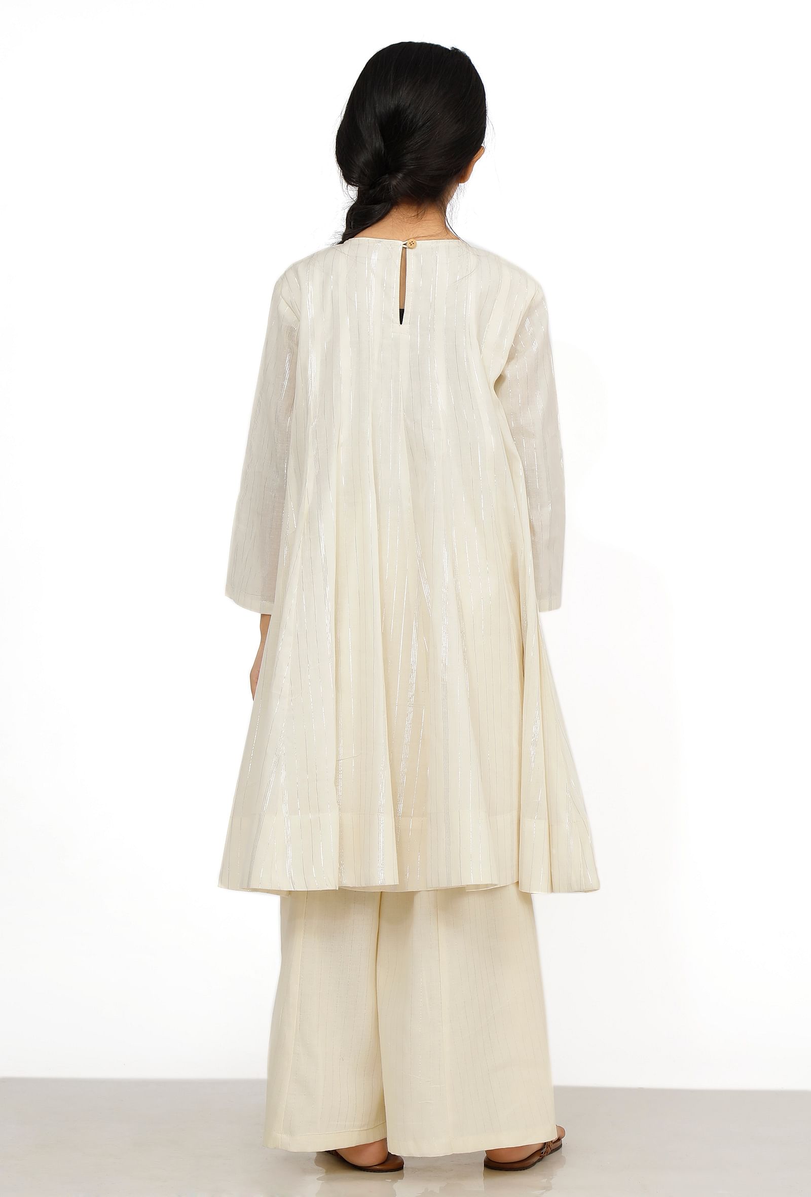 Set of 2: Noor White Cotton Anarkali Kurti with Flared Pants