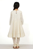 Set of 2: Sand White Cotton Anarkali Kurti with Flared Pants