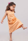 Orange Ikat Shoulder Flared Dress