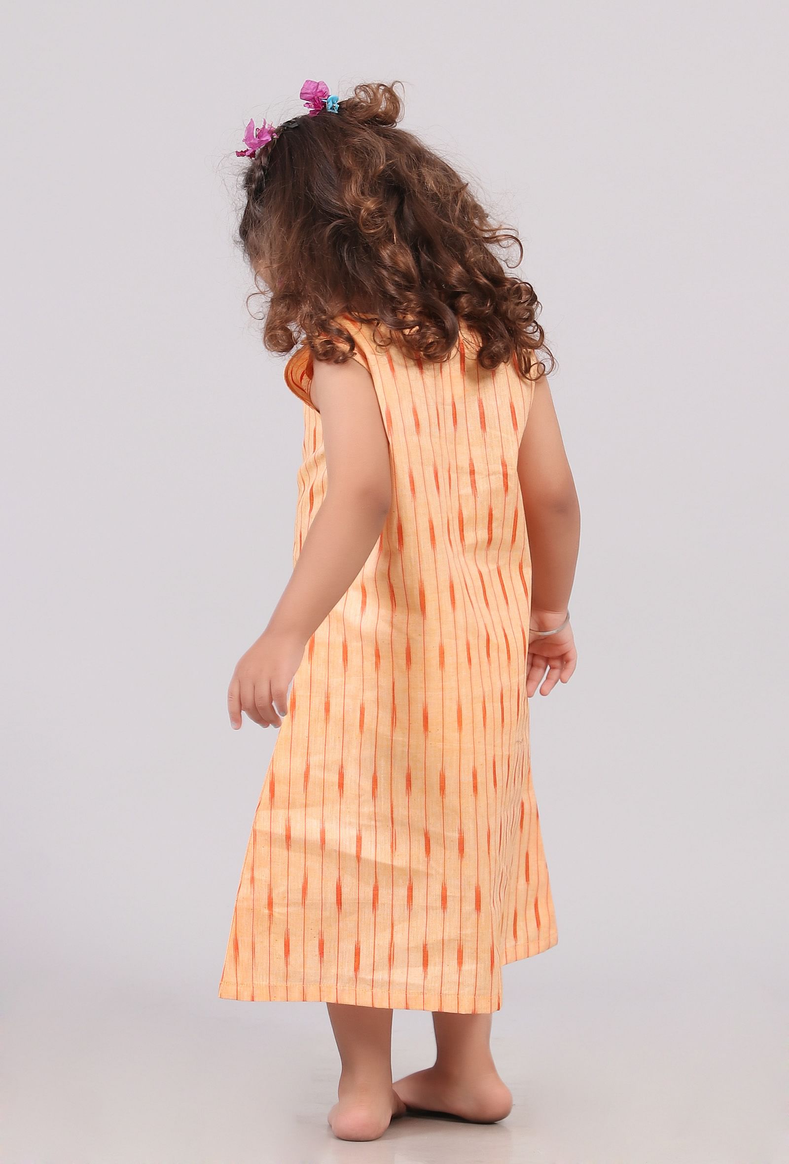 Orange Ikat Shoulder Flared Dress