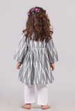 Set of 2: Grey and White Ikat Flared Gathered Kurta with Pants