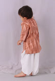 Set of 2: Chocolate Brown Ikat Kurta with white Dhoti pants