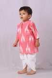 Set of 2: Pink Ikat Kurta with white Dhoti Pants