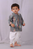 Set of 2:Grey Ikat Kurta With white Dhoti pants