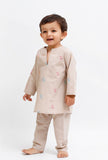 Set Of 2: Beige Dobby Kurta and Beige Pant