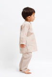 Set Of 2: Beige Dobby Kurta and Beige Pant