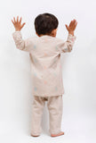 Set Of 2: Beige Dobby Kurta and Beige Pant