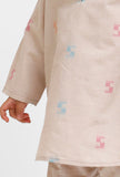 Set Of 2: Beige Dobby Kurta and Beige Pant