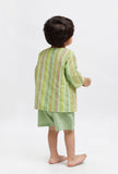 Set Of 2: Green Striped Shirt and Green shorts