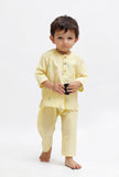Set Of 2: Yellow Dobby Kurta and Yellow Pant