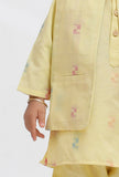 Set Of 3:  Yellow Dobby Kurta and Yellow Pant with Yellow Dobby Nehru Jacket