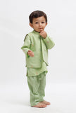 Set Of 3:  Green Dobby Kurta and Green Pant with Green Dobby Nehru Jacket