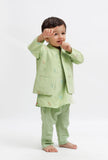 Set Of 3:  Green Dobby Kurta and Green Pant with Green Dobby Nehru Jacket