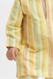 Set Of 2: Yellow Striped Kurta and Yellow Pant