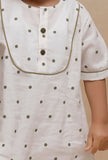 Set of 2: Off-White Polka Dot Printed Kurta Shirt and off-white Capri