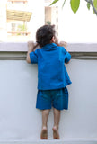Set Of 2: Oswald Blue Cotton Shirt And Blue Short