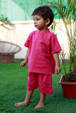 Set Of 2: Candy Pink Cotton Shirt And Pink Short