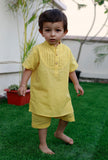 Set Of 2: Sunrise Yellow Cotton Shirt And Yellow Short