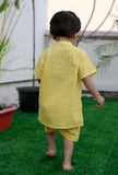 Set Of 2: Sunrise Yellow Cotton Shirt And Yellow Short
