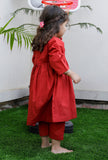 Set Of 2: Scarlet Red Cotton Kurta And Red Pant