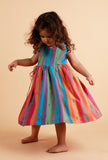 Multicolor Stripe Flared Wrap Around Woven Dress
