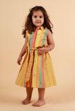 Yellow Stripe Dress With Checked Belt