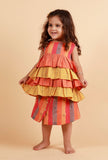 Set of 2:orange Stripe Top With Orange And Multicolor Stripe Skirt