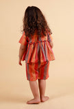 Set of 2: Pink Striped Top With Multicolor Striped Woven Shorts