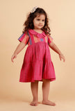 Pink Striped With Checked Flared Woven Dress