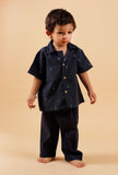 Set Of 2:Oxford Blue Cotton Shirt With Oxford Blue Woven Buti Pant