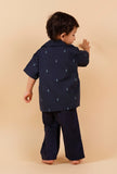 Set Of 2:Oxford Blue Cotton Shirt With Oxford Blue Woven Buti Pant