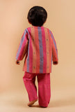 Set Of 2: Pink Striped Kurta Paired With Pink Buti Woven Pant