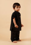 Set Of 2: Black Woven Buti Kurta With Black Woven Buti Pant