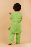 Set Of 2: Mint Green Kurta With Mint Green Buti Woven Pant