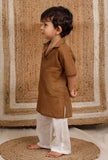 Set Of 2: Brown Mul Mul Kurta With Off-white  Pant
